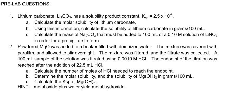 Solved Lithium carbonate, Li_2CO_3, has a solubility product | Chegg.com