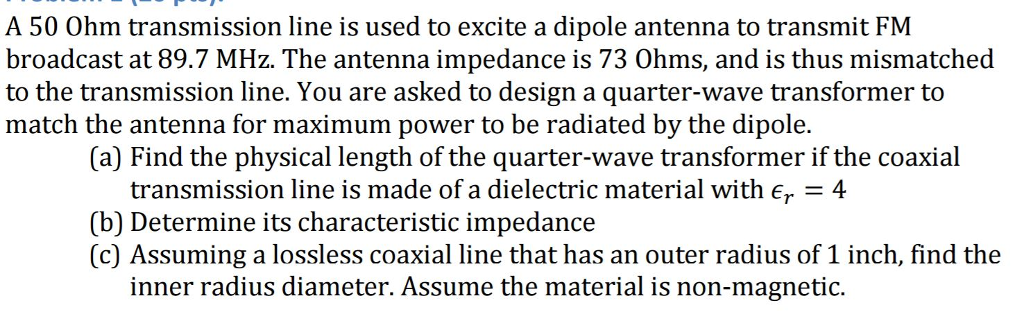 Solved A 50 Ohm transmission line is used to excite a dipole | Chegg.com