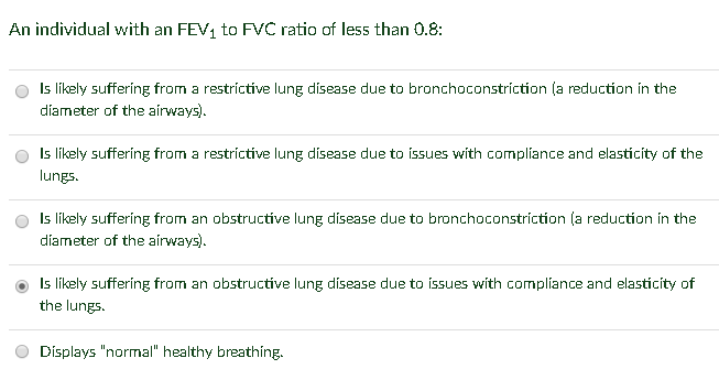 Solved An individual with an FEV1 to FVC ratio of less than | Chegg.com