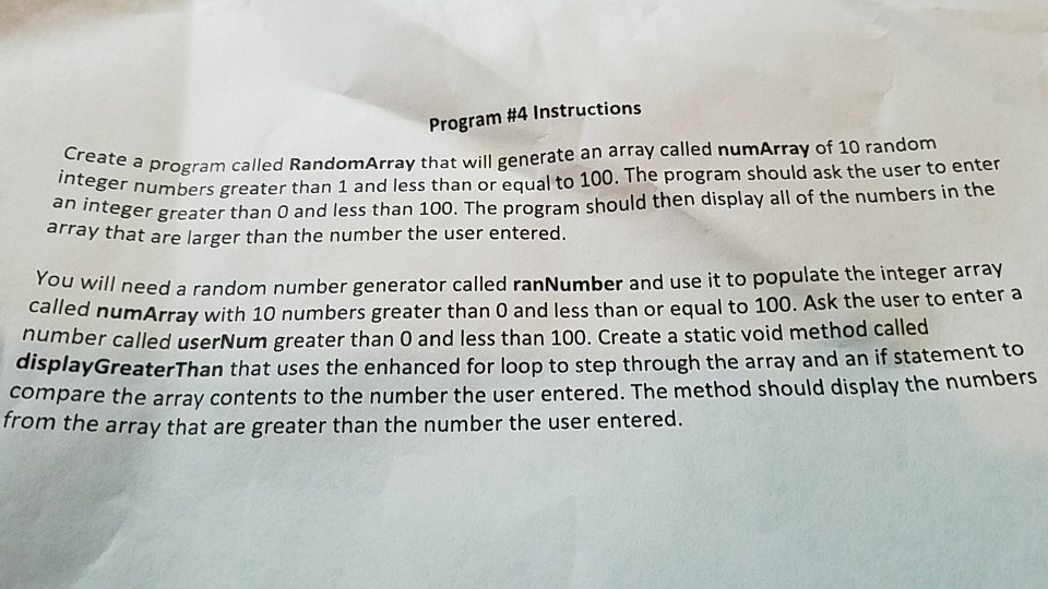 Program #4 Instructions a program called RandomArray | Chegg.com