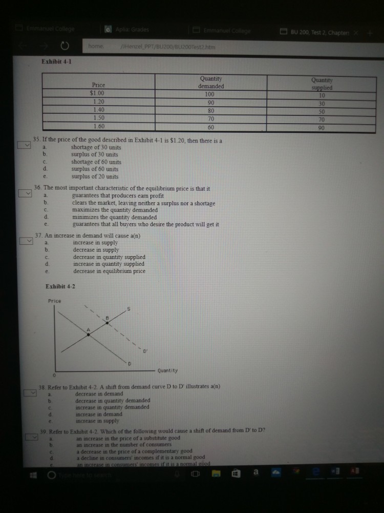 Solved If the price of the good described in Exhibit 4-1 is | Chegg.com