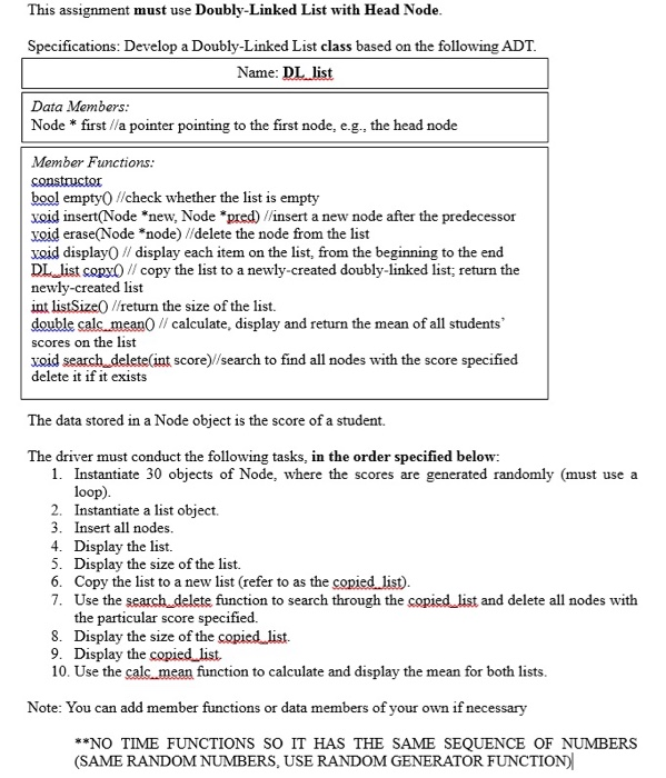 Solved This Assignment Must Use Doubly-Linked List With Head | Chegg ...