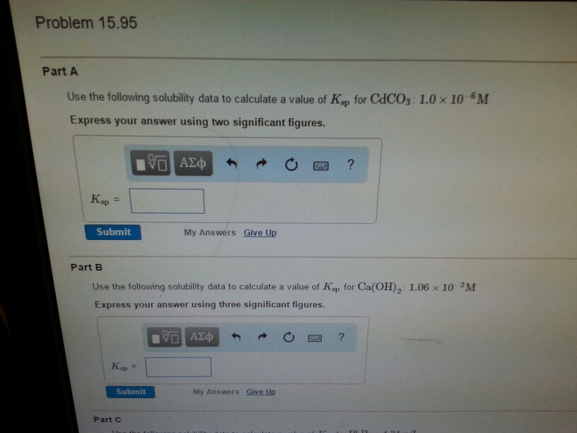Solved Problem 15.95 Part A Use the following solubility | Chegg.com