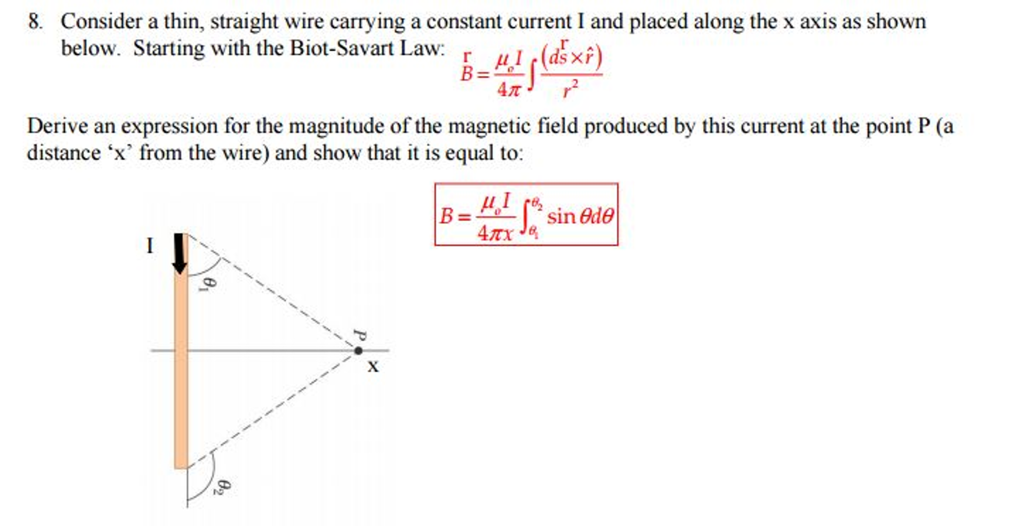 Solved Consider a thin, straight wire carrying a constant