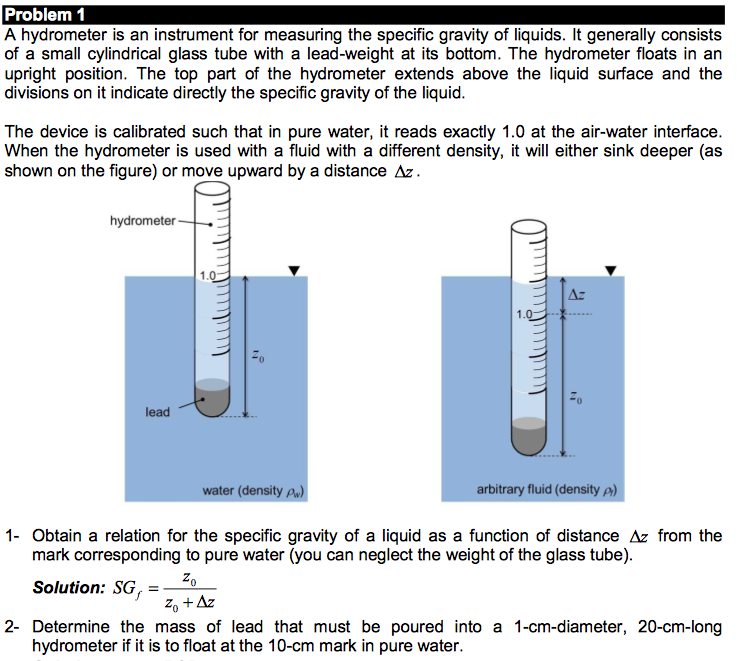 Solved A hydrometer is an instrument for measuring the