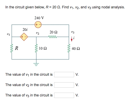 Solved In the circuit given below, R = 20 Ω. Find V1, V2, | Chegg.com