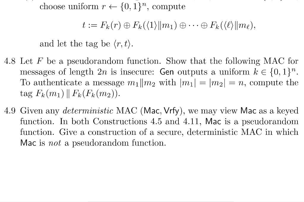 Choose uniform r 01 1 n compute and let the tag chegg