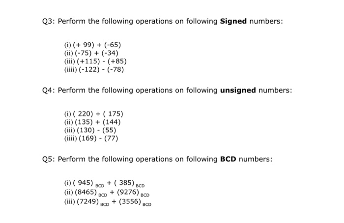 Solved Perform the following operations on following Signed | Chegg.com