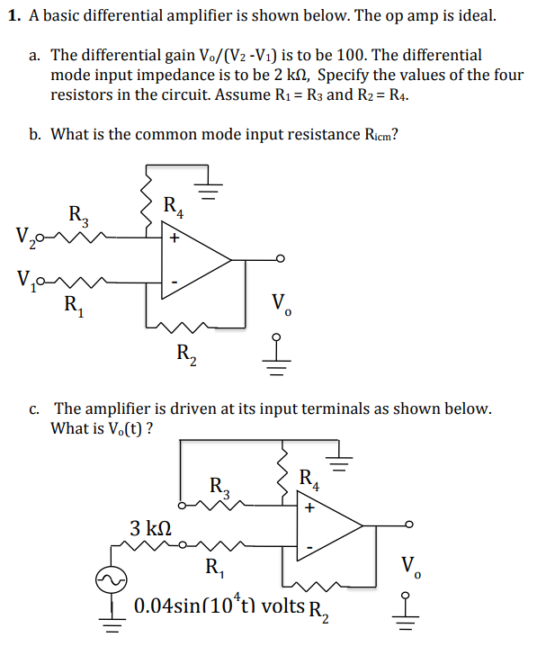 Solved 1. A basic differential amplifier is shown below. The