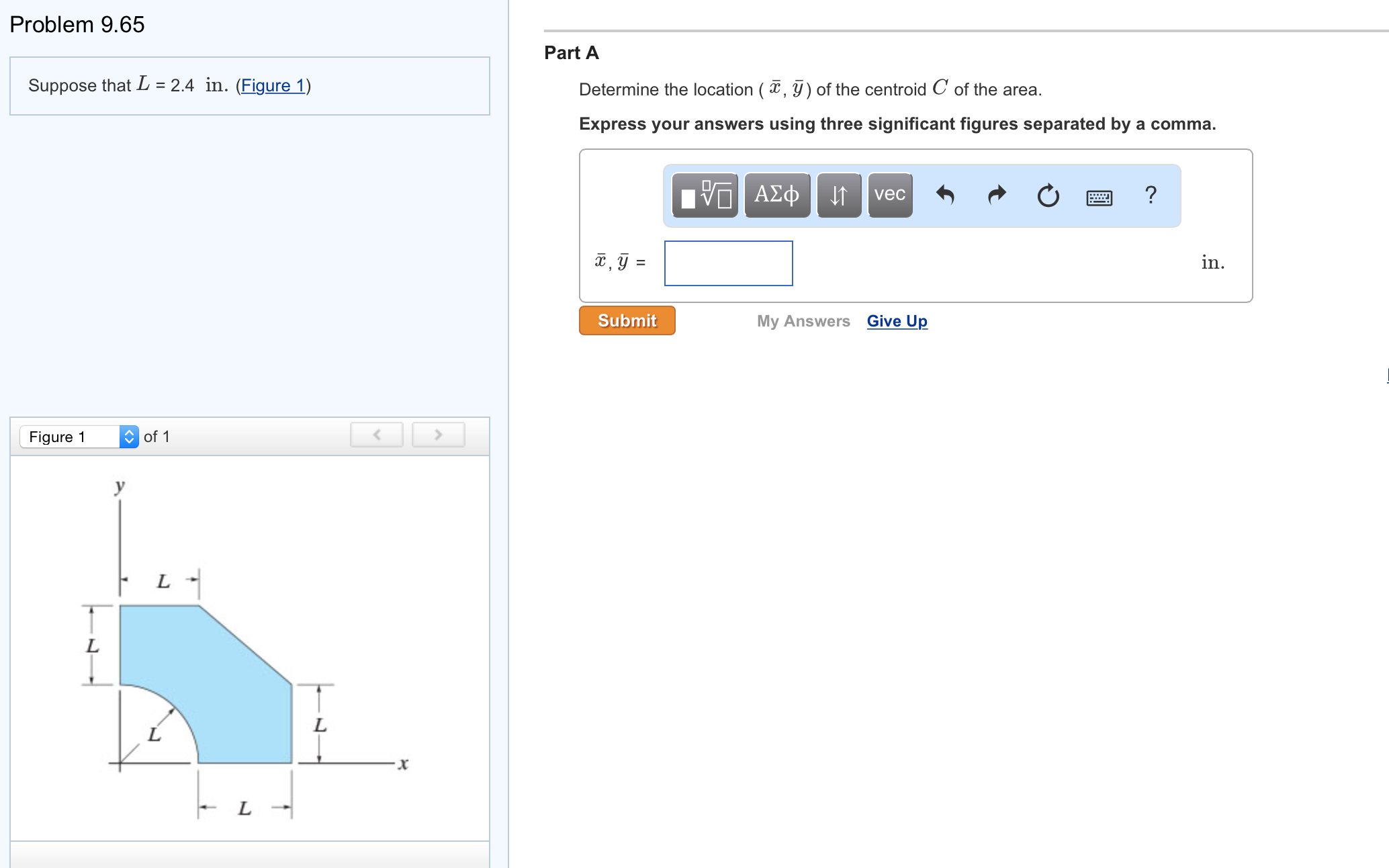 Solved Determine the location ( x, V) of the centroid C of | Chegg.com