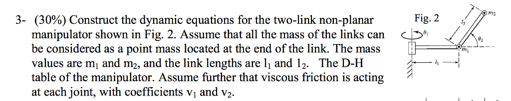 Solved Fig. 2 3- (30%) Construct the dynamic equations for | Chegg.com