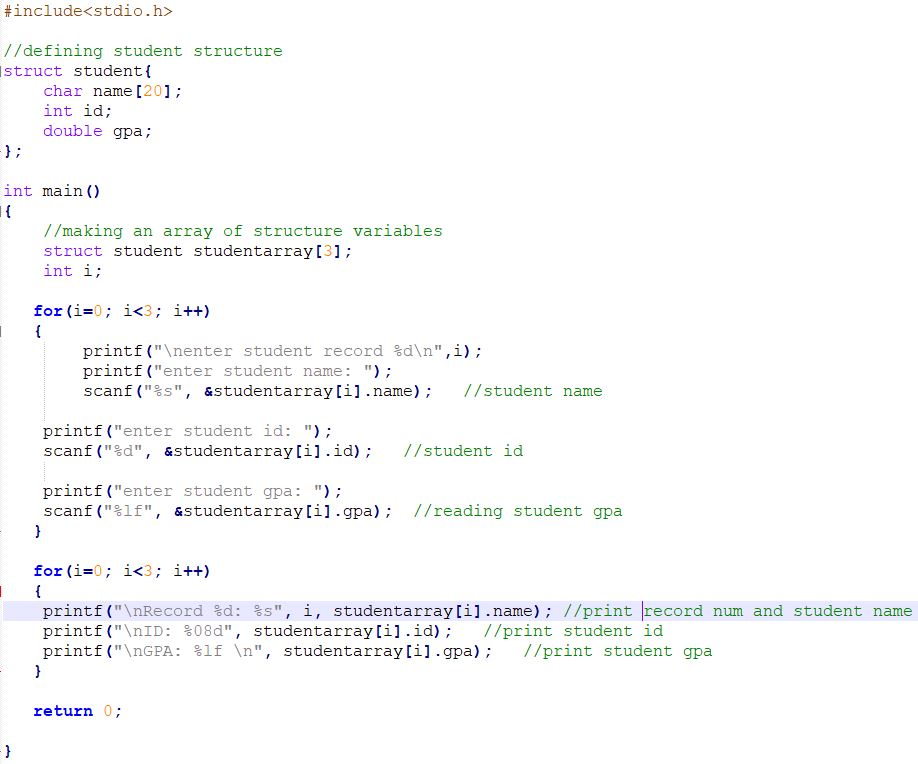 Solved # include //defining student structure struct | Chegg.com