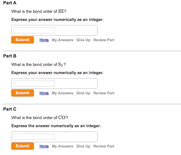 Solved What is the bond order of HI? Express your answer | Chegg.com