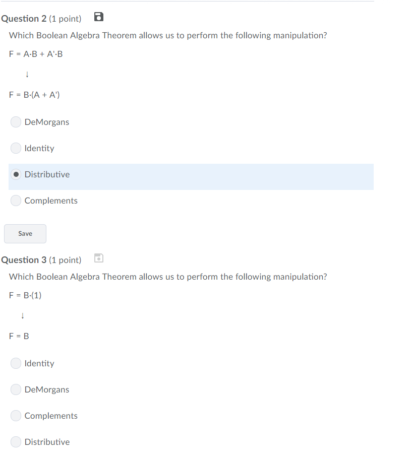 Solved Question 2 (1 Point) Which Boolean Algebra Theorem | Chegg.com