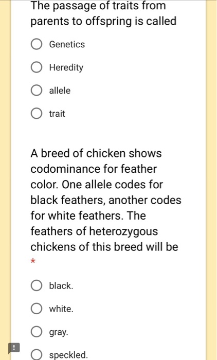 Solved The Passage Of Traits From Parents To Offspring Is | Chegg.com