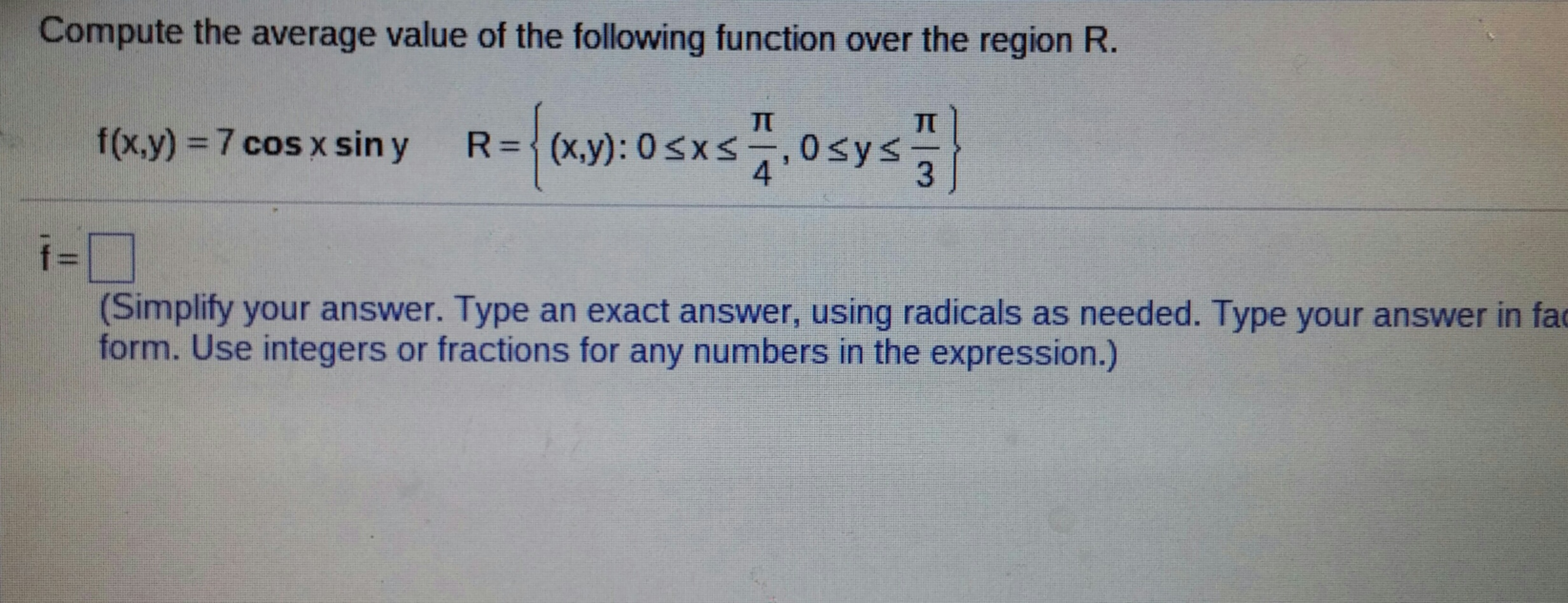 Solved Compute the average value of the following function | Chegg.com