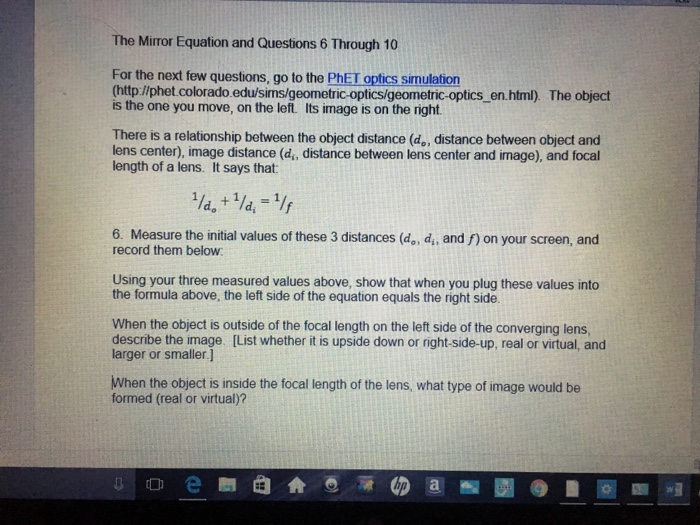 Solved The Mirror Equation and Questions 6 Through 10 For | Chegg.com