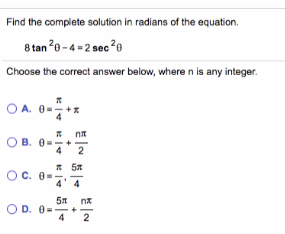 Solved Find the complete solution in radians of the | Chegg.com