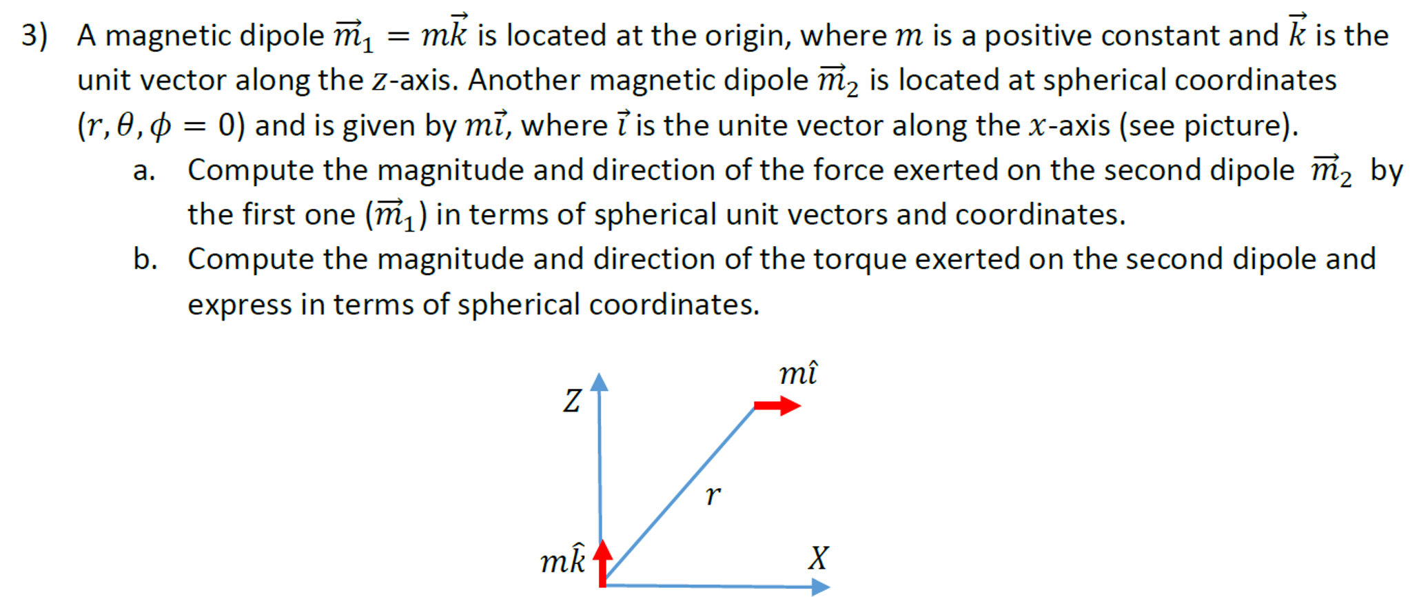 Solved A magnetic dipole m_1 = mk is located at the origin, | Chegg.com