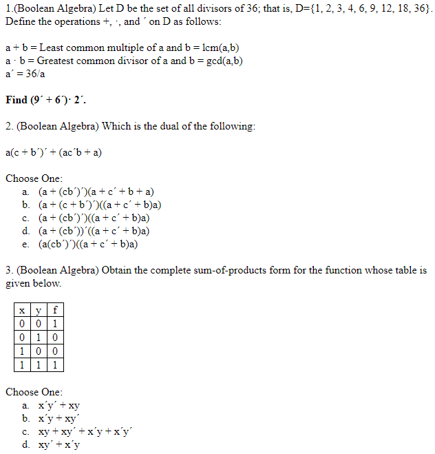 Solved 1(Boolean Algebra) Let D Be The Set Of All Divisors | Chegg.com