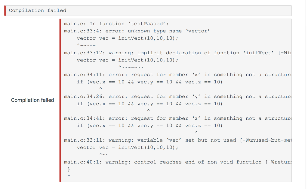 Solved Compilation failed main.c: In function 'testPassed': | Chegg.com