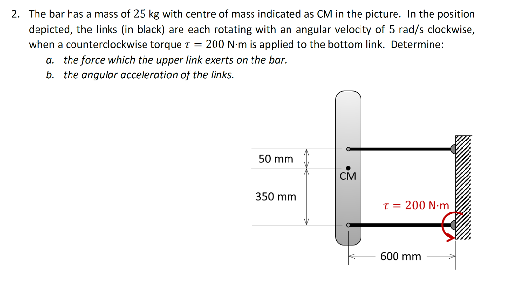 Solved The bar has a mass of 25 kg with centre of mass | Chegg.com