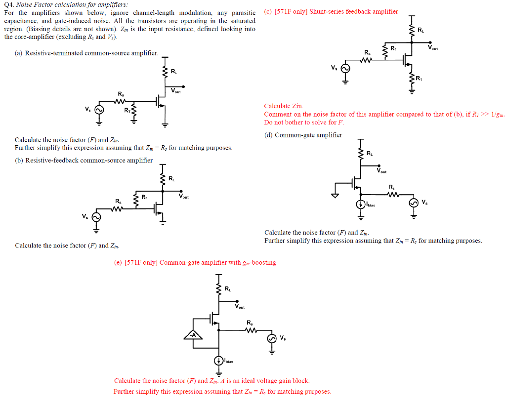 Q4. Noise Factor calculation for amplifiers For the | Chegg.com