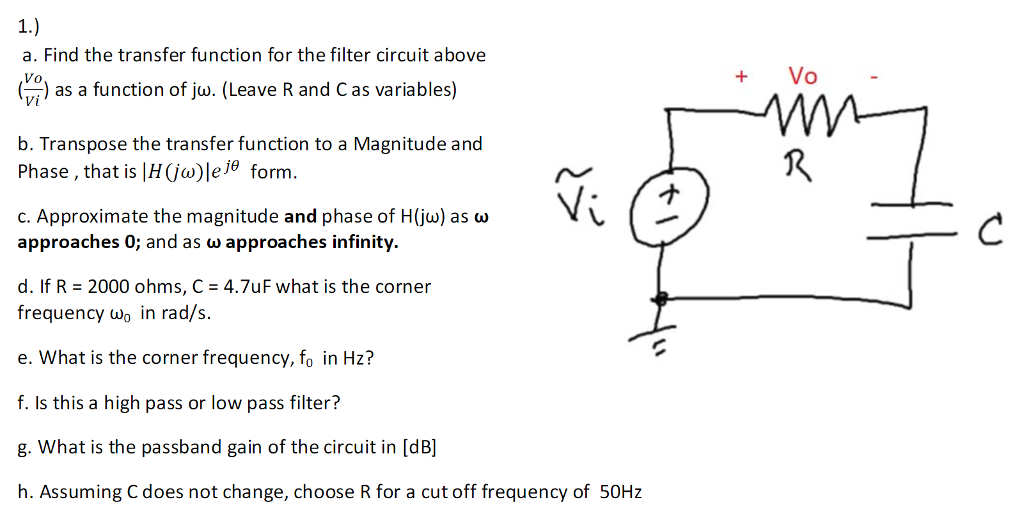 Solved a. Find the transfer function for the filter circuit | Chegg.com