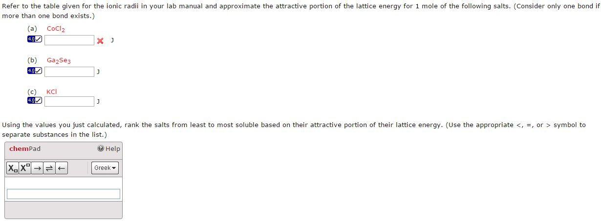 Solved Refer to the table given for the ionic radii in your | Chegg.com