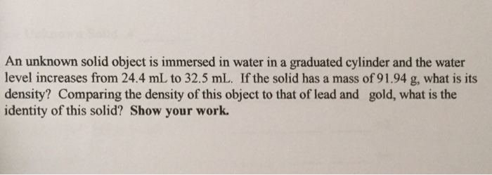 Solved An unknown solid object is immersed in water in a | Chegg.com