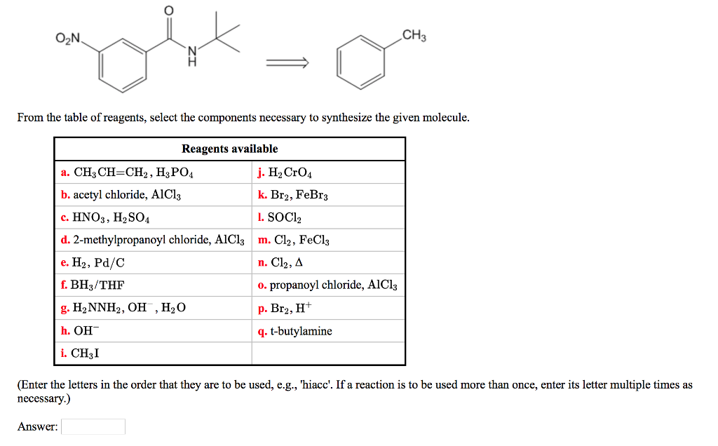 Solved CH3 From the table of reagents, select the components | Chegg.com