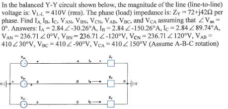 Solved In the balanced Y-Y circuit shown below, the | Chegg.com