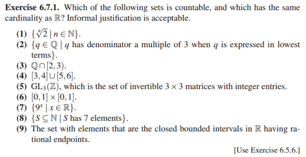 Solved Exercise 6.7.1. Which of the following sets is | Chegg.com