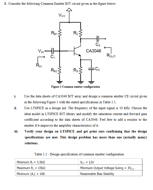 Solved Consider the following Common Emitter BJT circuit | Chegg.com