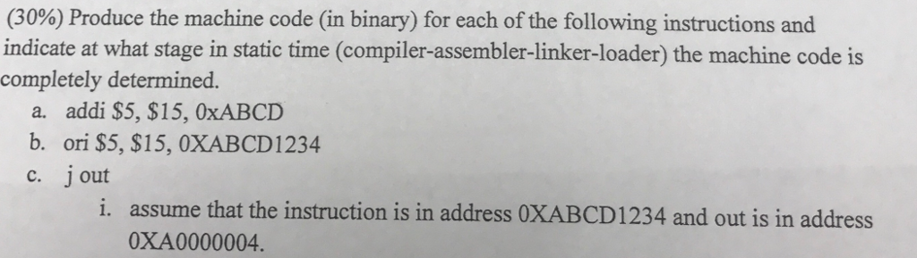 Solved 30%) Produce the machine code (in binary) for each of | Chegg.com
