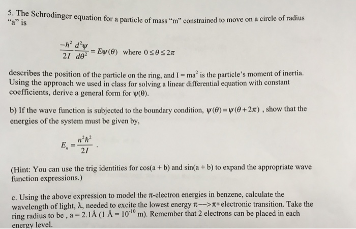 Solved The Schrodinger equation for a is a particle of mass | Chegg.com