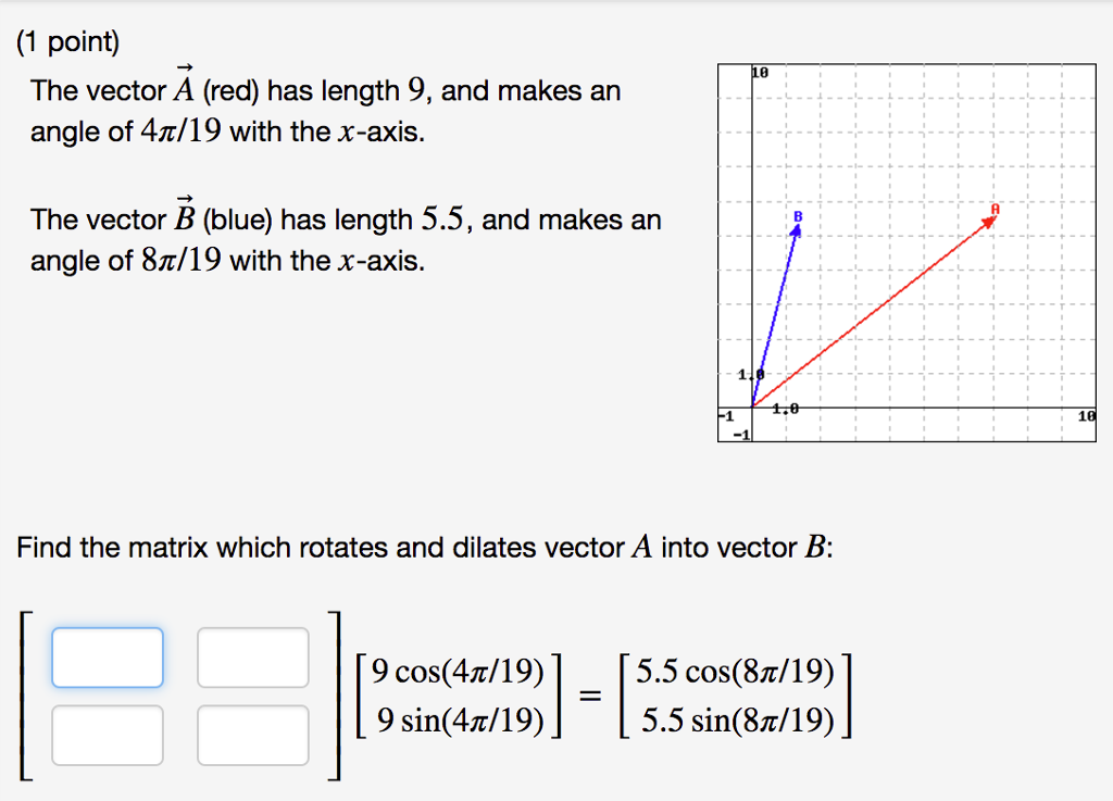 Solved (1 point) The vector A (red) has length 9, and makes | Chegg.com