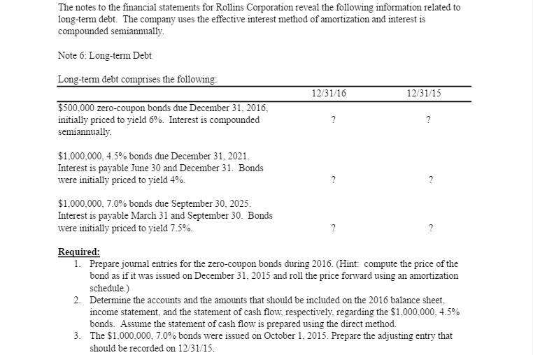 Solved The notes to the financial statements for Rollins | Chegg.com