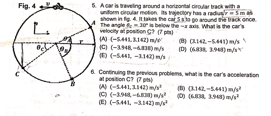 Solved Fig. 4 5. A car is traveling around a horizontal | Chegg.com