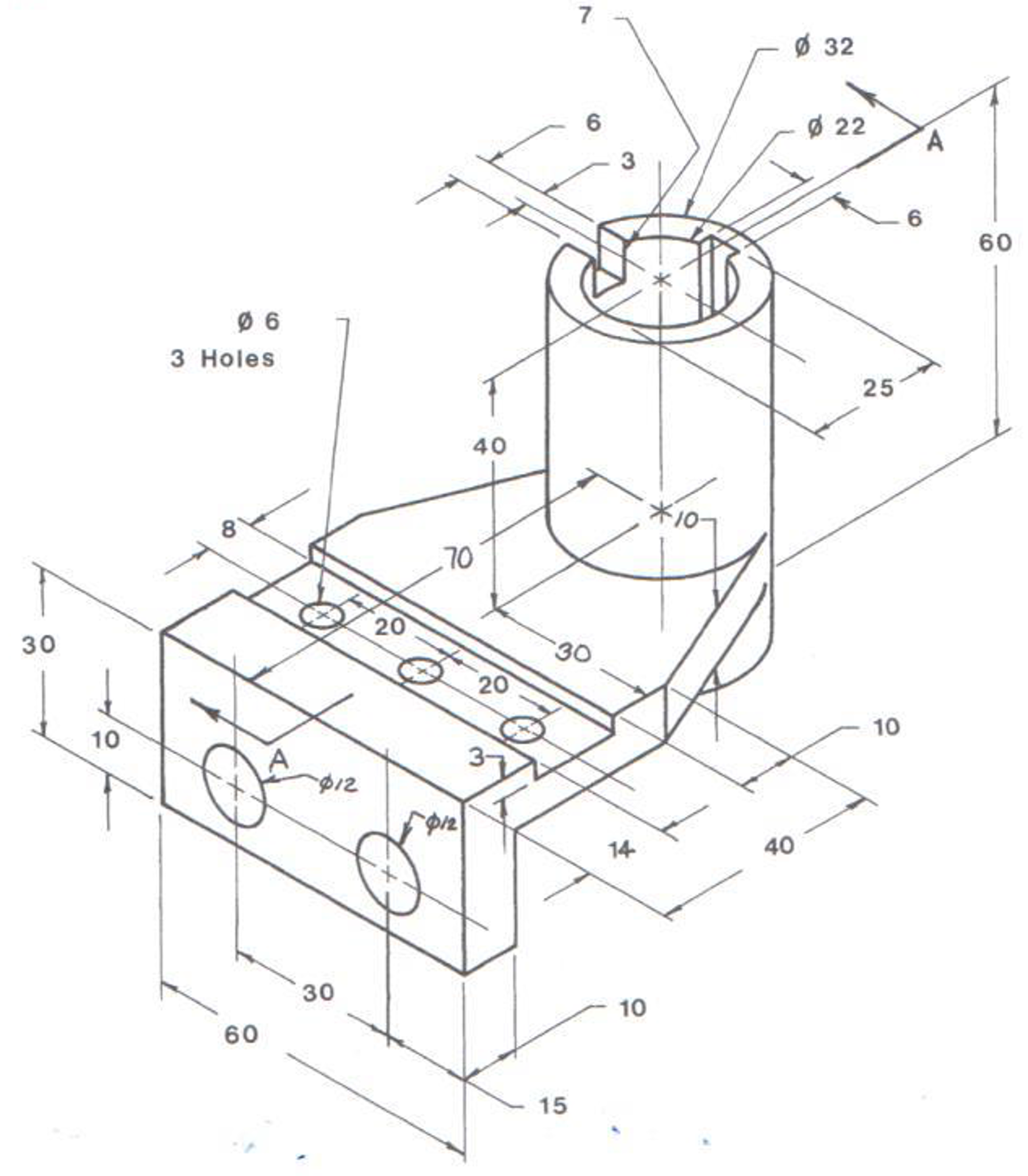 Draw the top, front, right side orthographic view and | Chegg.com