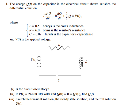 Solved 1. The charge Qt) on the capacitor in the electrical | Chegg.com