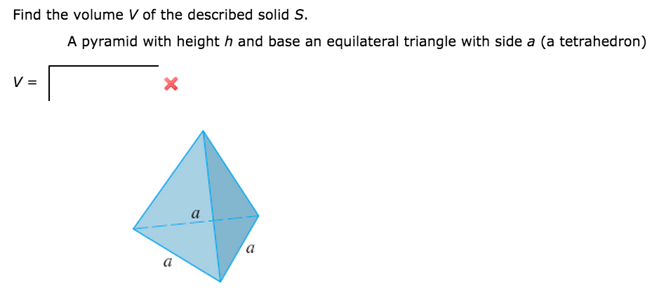 Solved Find the volume V of the described solid S. A pyramid | Chegg.com
