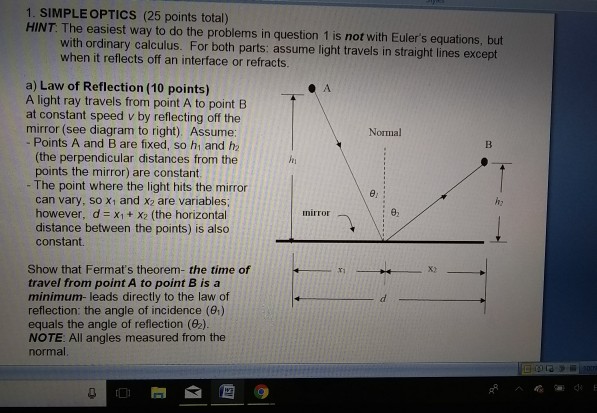 Solved 1. SIMPLE OPTICS (25 points total) HINT. The easiest | Chegg.com