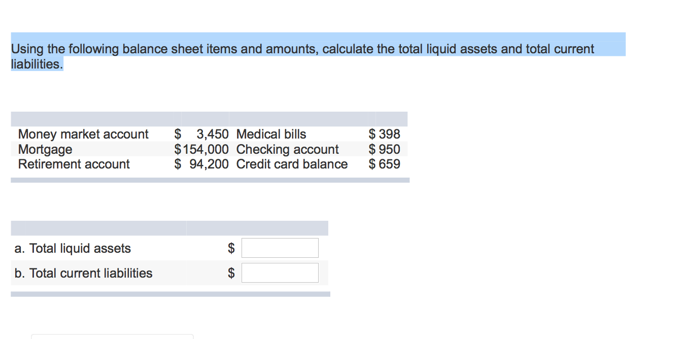 Solved Using The Following Balance Sheet Items And Amounts, | Chegg.com