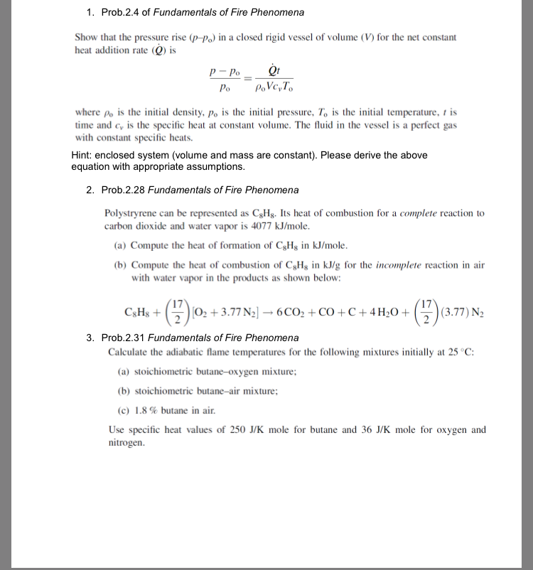 Solved 1. Prob.2.4 of Fundamentals of Fire Phenomena Show | Chegg.com