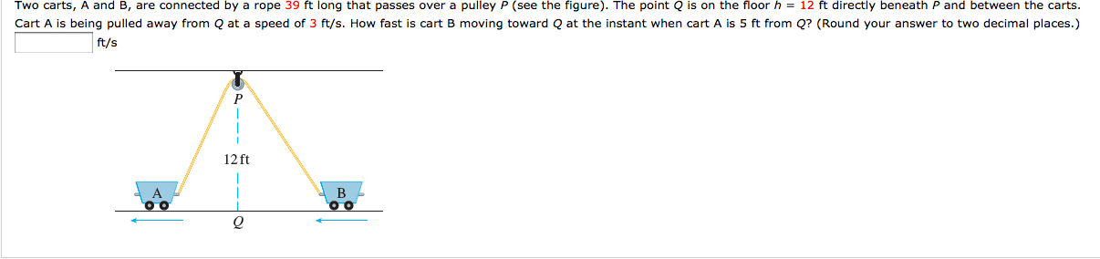 Solved Two carts, A and B, are connected by a rope 39 ft | Chegg.com